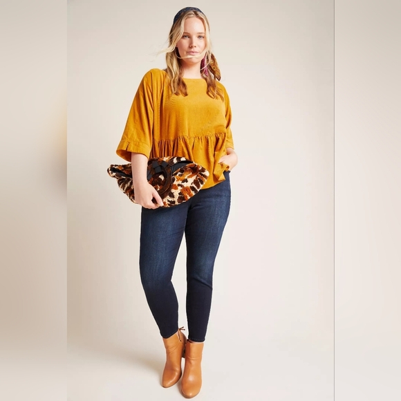 Anthropologie Maeve Maria Babydoll Coudoroy Blouse in Mustard Yellow Size Small● - Picture 6 of 10
